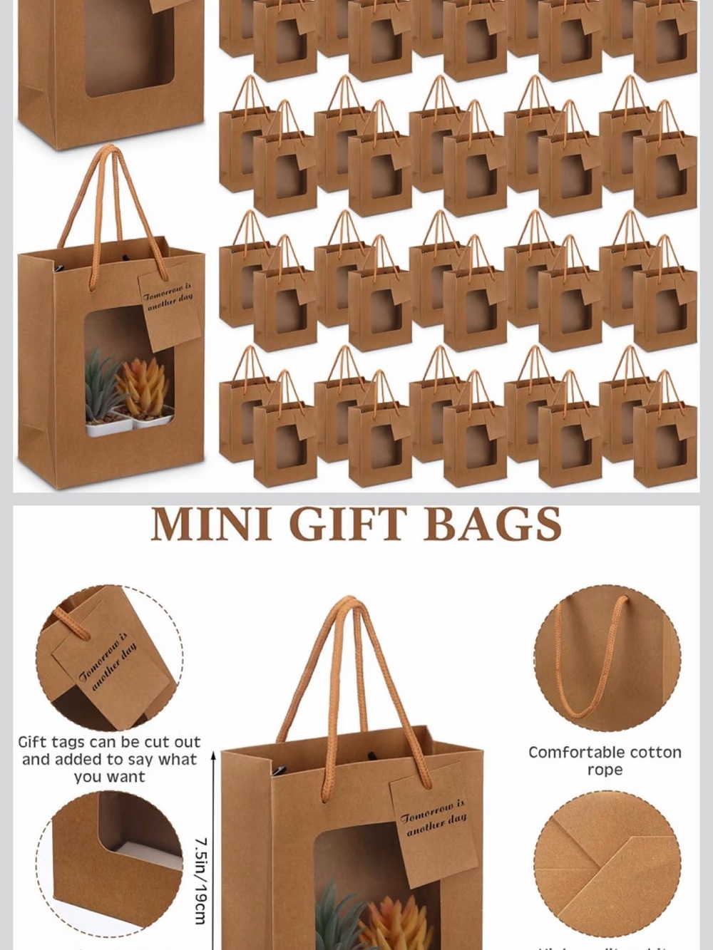 Mini Gift Bag with Window - Brown Kraft (Pack) 50 pack
